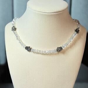 Clear Glass Beaded Hamsa Hand Charm Choker Necklace Spiritual Boho Adjustable